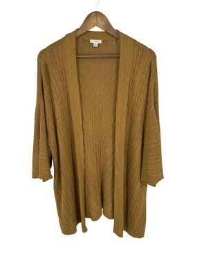 J. Jill Women's Open Front Cable Knit Golden Yellow Cardigan Size XL